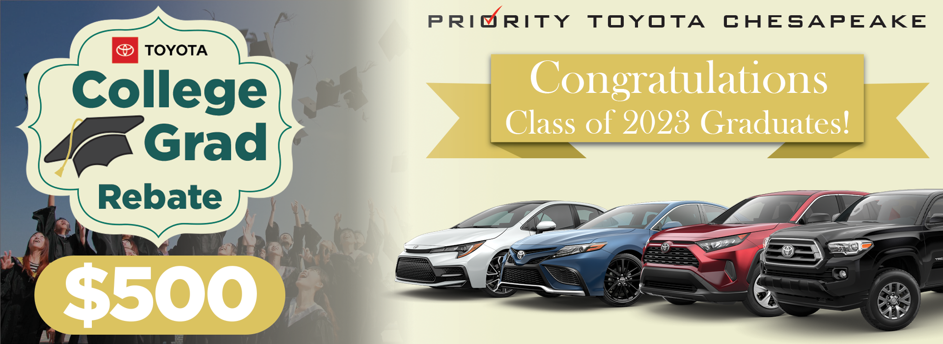 $500 College Grad Rebate at Priority Toyota Chesapeake